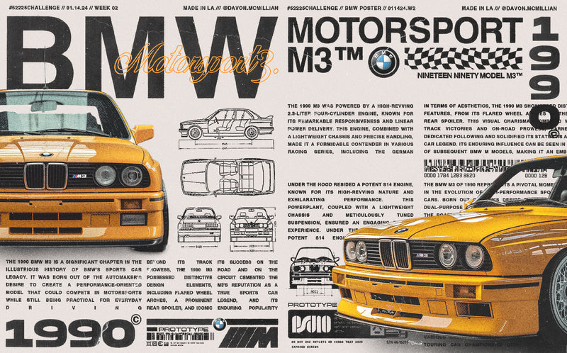 "BMW-M3" - Ink & Digital, 20 x 32, 2024