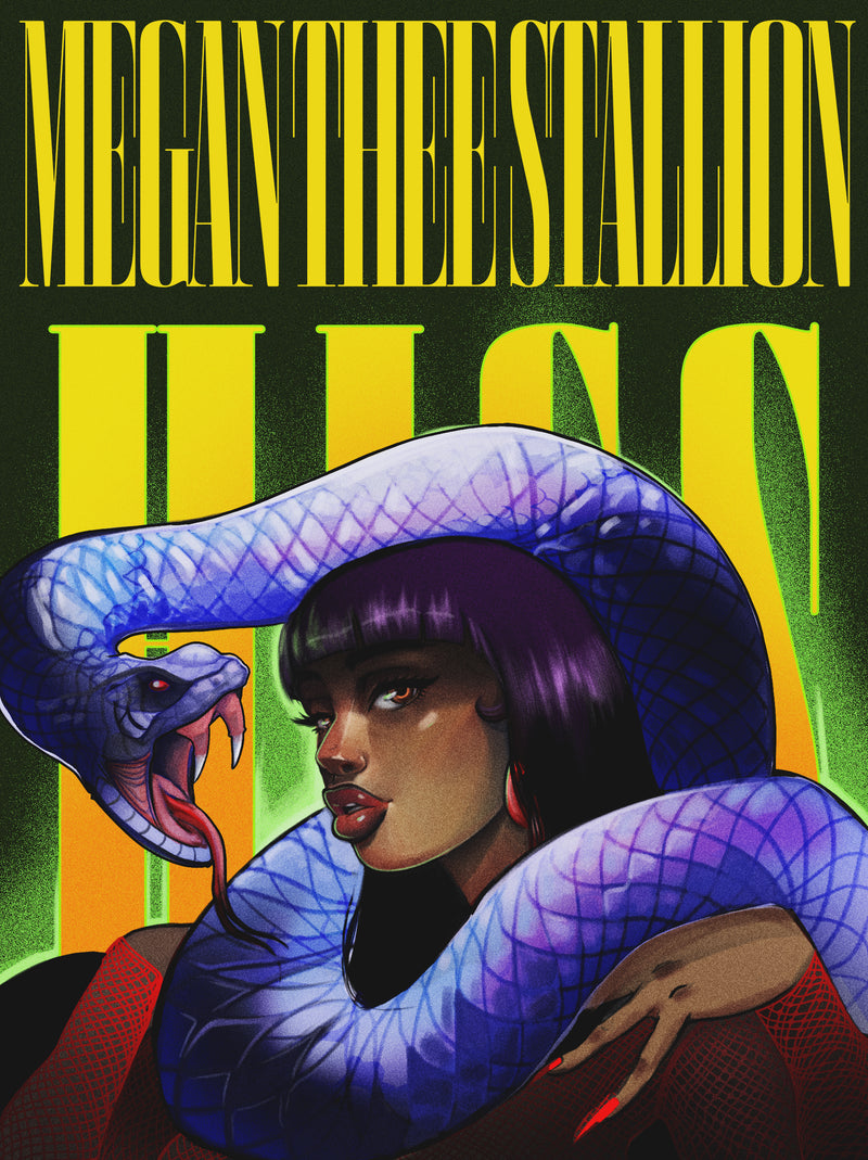 "Megan the Stallion Hiss Poster" - Ink & Digital, 16 x 20, 2025
